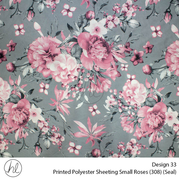 Printed Polyester Sheeting (240cm) (Small Roses) (Seal) (Per m)