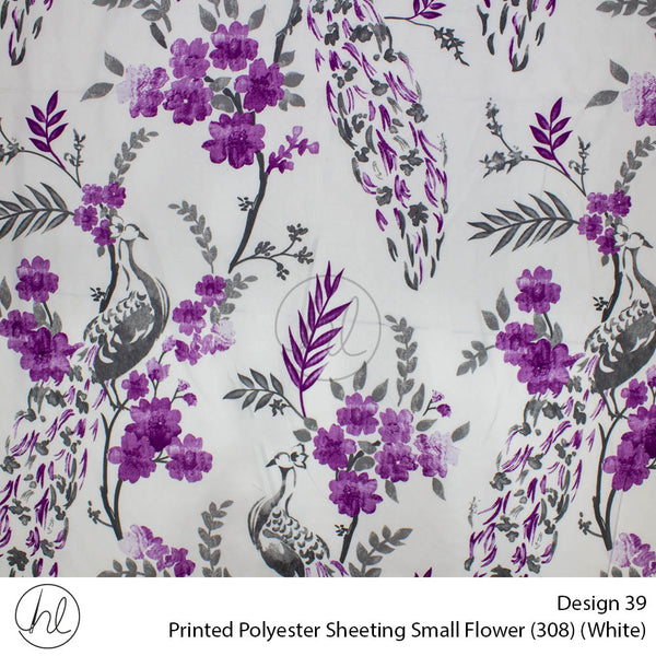 Printed Polyester Sheeting (240cm) (Small Flower) (White) (Per m)