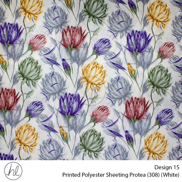 Printed Polyester Sheeting (240cm) (Protea) (White) (Per m)