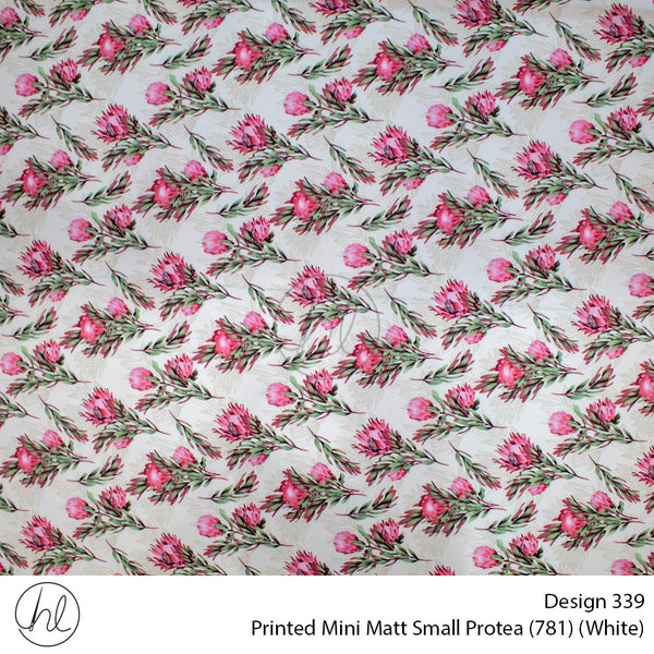 Printed Mini Matt (150cm) (Small Protea) (Per m) (White)