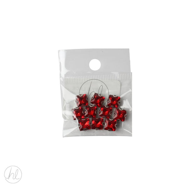BEADS DIAMANTE SQUARE 10 P/P RED FREE