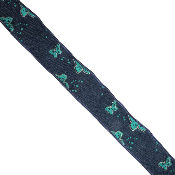 RIBBON DENIM PR BUTTERFLY 25MM GREEN