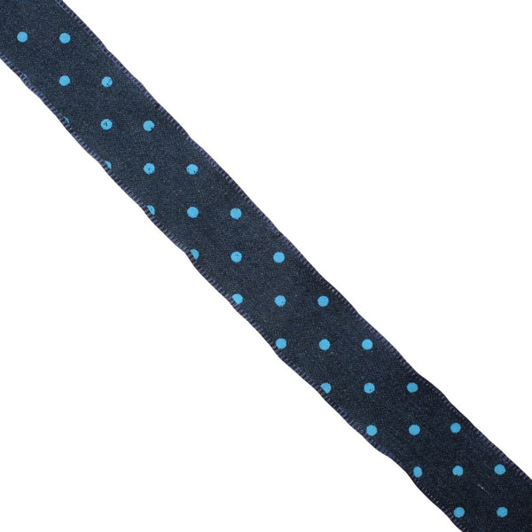 RIBBON DENIM PRT DOT 25MM BLUE FREE