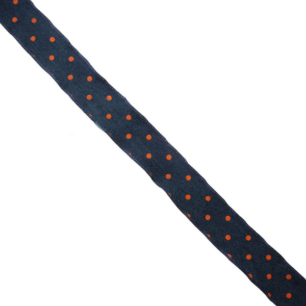 RIBBON DENIM PRT DOT 25MM ORANGE FREE