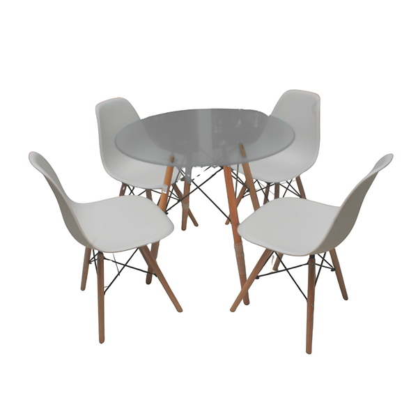 TABLE & CHAIR SET 5PCE WHITE FREE