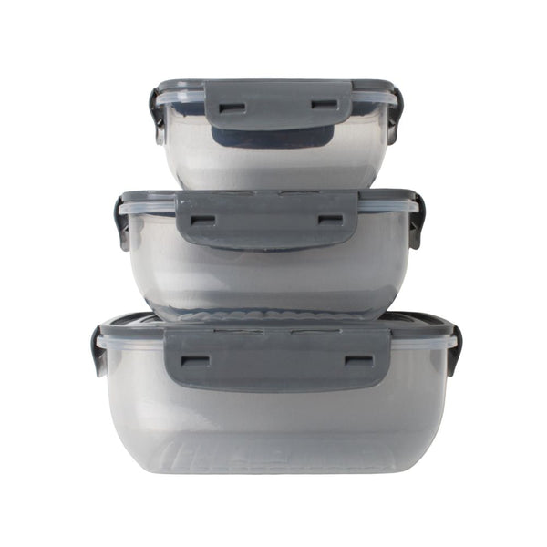 STORAGE BOX WITH LID 3PCE GREY FREE