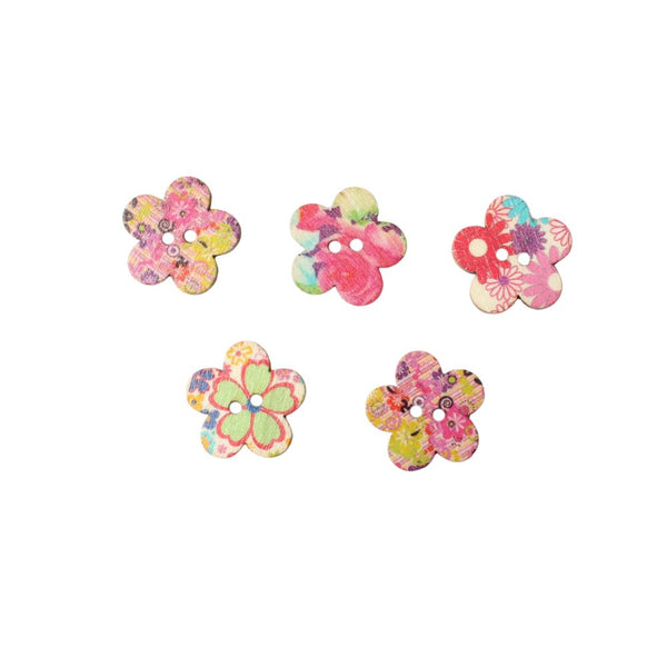 BUTTONS FLOWERS WOODEN 5IN MULTI FREE