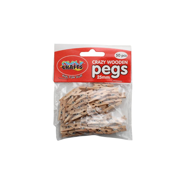 CRAZY WOODEN PEGS 25MM - CWP25 - NATURAL