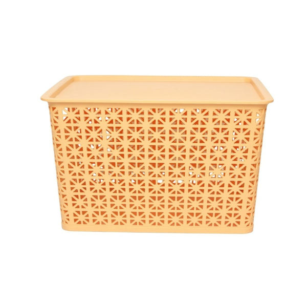 BASKET FLOWER WITH LID  YELLOW LARGE