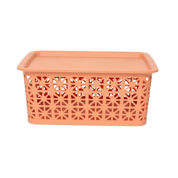 BASKET FLOWER WITH LID  ORANGE SMALL