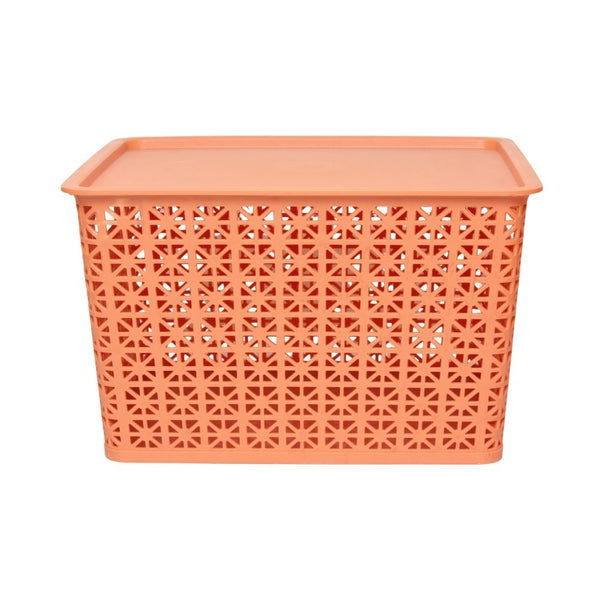 BASKET FLOWER WITH LID  ORANGE LARGE