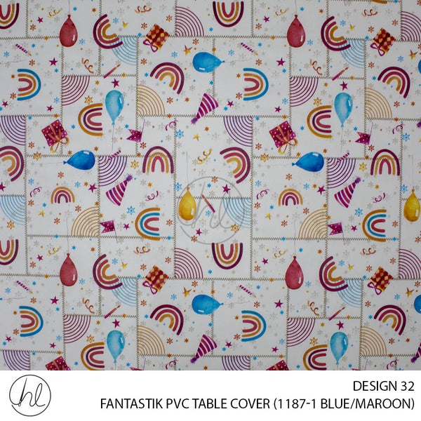 FANTASTIK PVC TABLE COVER (DESIGN 32) (140CM) (PER M) (BLUE/MAROON)