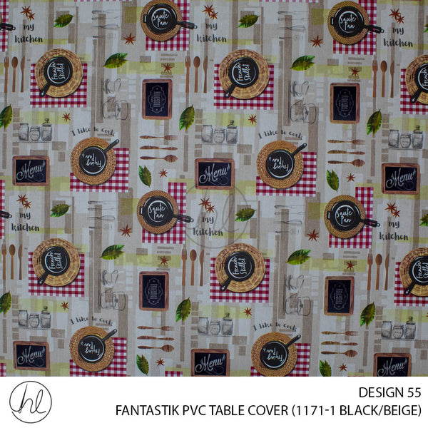 FANTASTIK PVC TABLE COVER (DESIGN 55) (140CM) (PER M) (BLACK/BEIGE)