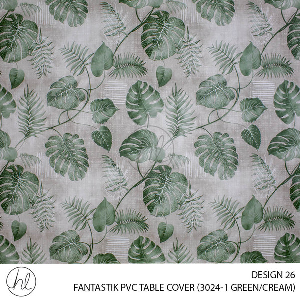 FANTASTIK PVC TABLE COVER (DESIGN 26) (140CM) (PER M) (GREEN/CREAM)