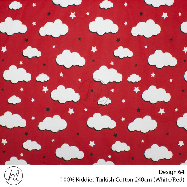 100% Kiddies Turkish Cotton (Design 64) (240cm) (Per M) (White/Red)