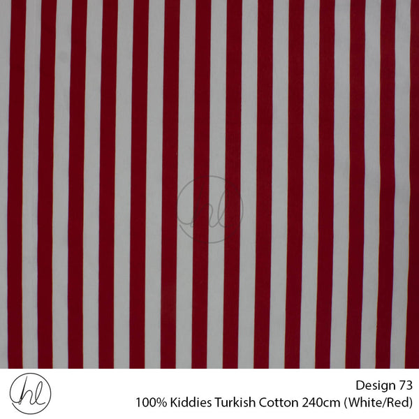 100% Kiddies Turkish Cotton (Design 73) (240cm) (Per M) (White/Red)