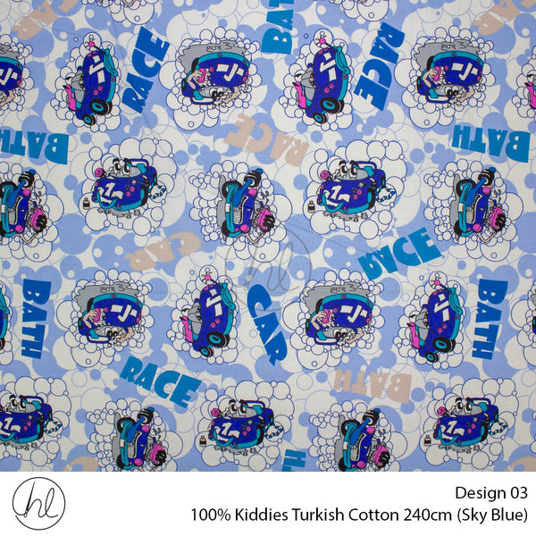 100% Kiddies Turkish Cotton (Design 03) (240cm) (Per M) (Sky Blue)