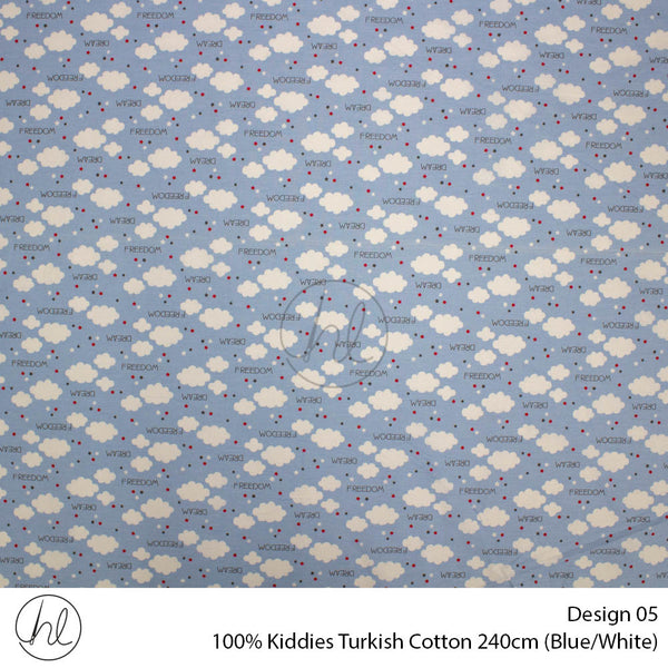 100% Kiddies Turkish Cotton (Design 05) (240cm) (Per M) (Blue/White)