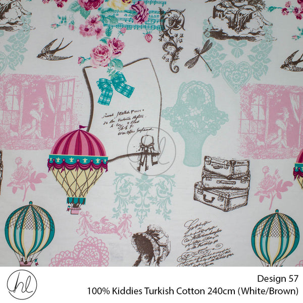 100% Kiddies Turkish Cotton (Design 57) (240cm) (Per M) (White/Brown)