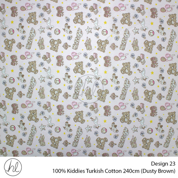 100% Kiddies Turkish Cotton (Design 23) (240cm) (Per M) (Dusty Brown)