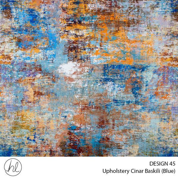 Cinar Baskili Upohlstery (DESIGN 45) (Blue) (140cm Wide) Price Per m