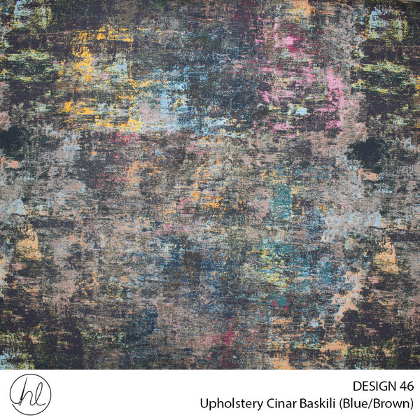 Cinar Baskili Upohlstery (DESIGN 46) (Blue/Brown) (140cm Wide) Price Per m