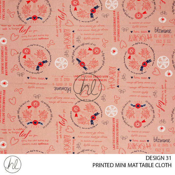 PRINTED MINI MATT TABLE CLOTH (LJ) (BROWN/NAVY/RED/WINDMILL)	(145X250)
