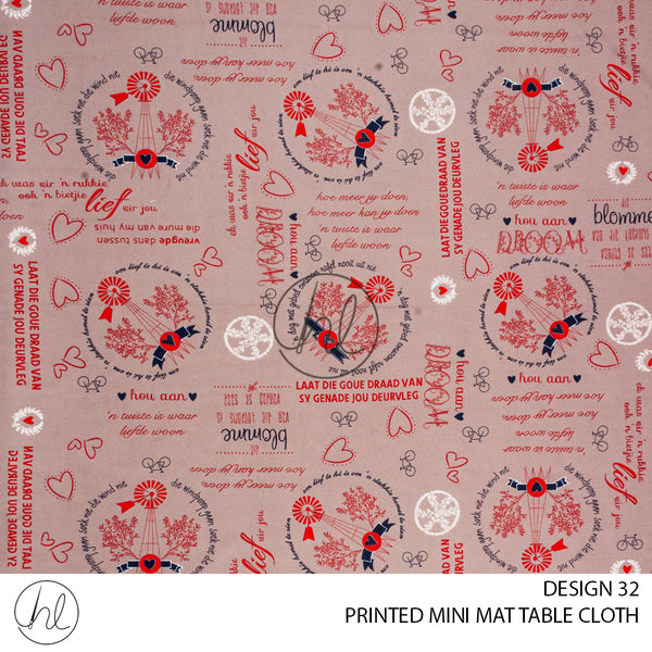 PRINTED MINI MATT TABLE CLOTH (LJ) (DUSTY BROWN/NAVY/RED/WINDMILL) (145X250)
