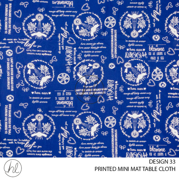 PRINTED MINI MATT TABLE CLOTH (LJ) (BLUE/WHITE/WINDMILL) (145X250)