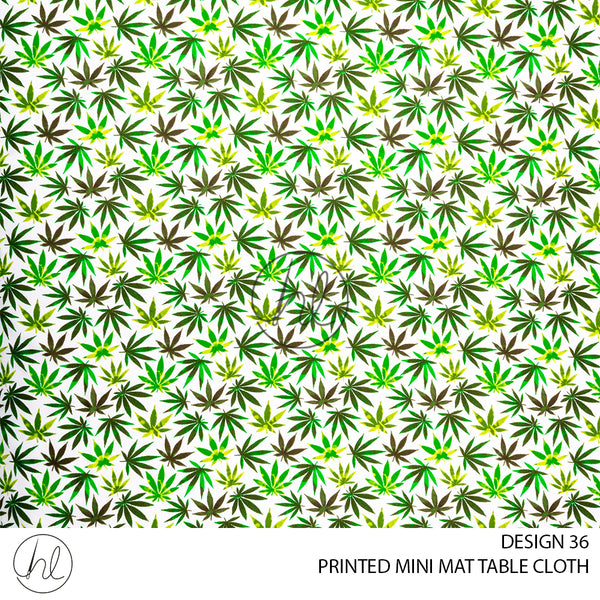 PRINTED MINI MATT TABLE CLOTH (LJ) (WHITE/LEAVES) (145X250)