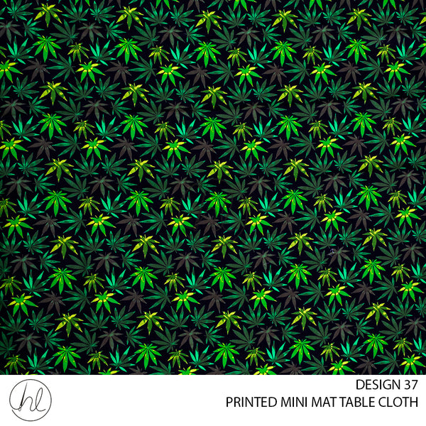 PRINTED MINI MATT TABLE CLOTH (LJ) (BLACK/LEAVES) (145X250)