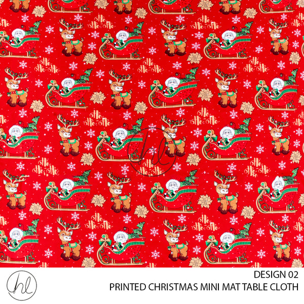 PRINTED CHRISTMAS MINI MATT TABLE CLOTH (DESIGN 02)	(RED) (145X250)