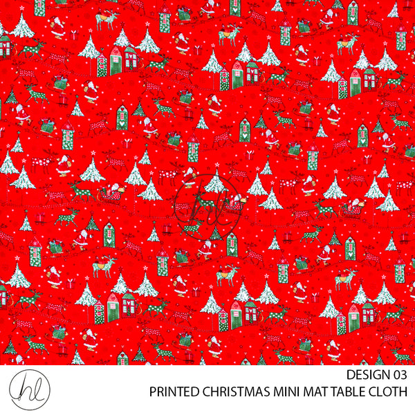 PRINTED CHRISTMAS MINI MATT TABLE CLOTH (DESIGN 03) (RED) (145X250)