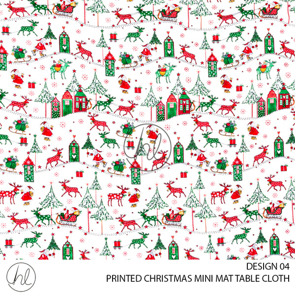 PRINTED CHRISTMAS MINI MATT TABLE CLOTH (DESIGN 04) (WHITE) (145X250)