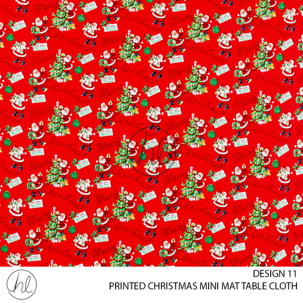 PRINTED CHRISTMAS MINI MATT TABLE CLOTH (DESIGN 11) (RED) (145X250)