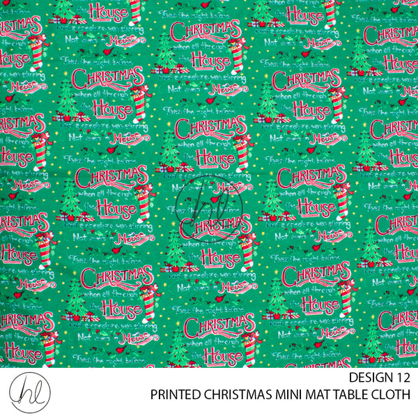 PRINTED CHRISTMAS MINI MATT TABLE CLOTH (DESIGN 12) (GREEN) (145X250)