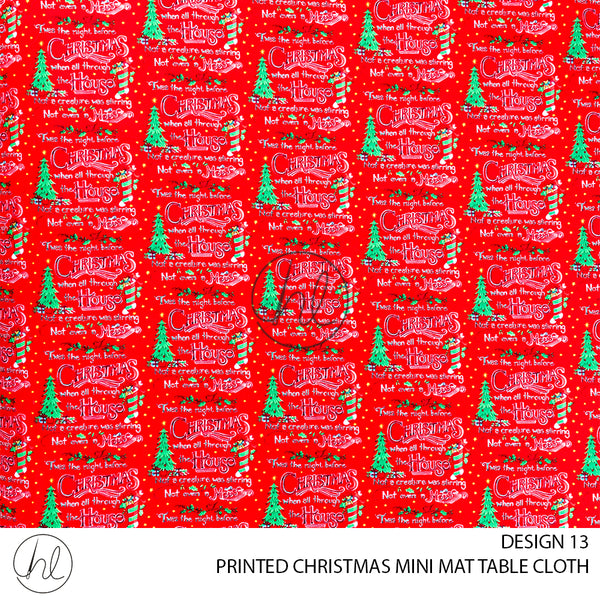 PRINTED CHRISTMAS MINI MATT TABLE CLOTH (DESIGN 13)	(RED) (145X250)