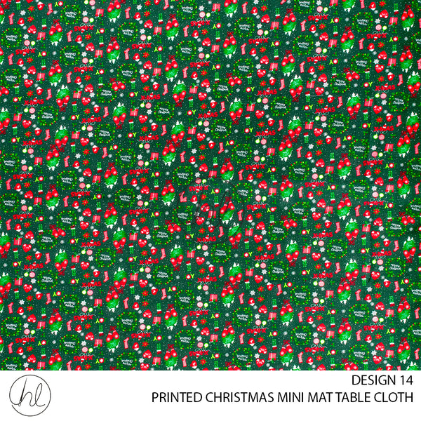 PRINTED CHRISTMAS MINI MATT TABLE CLOTH (DESIGN 14) (GREEN) (145X250)