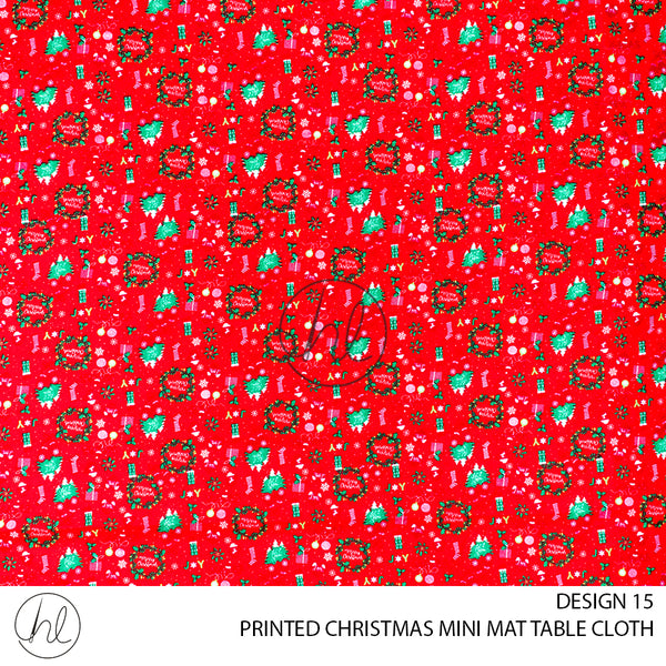 PRINTED CHRISTMAS MINI MATT TABLE CLOTH (DESIGN 15) (RED) (145X250)