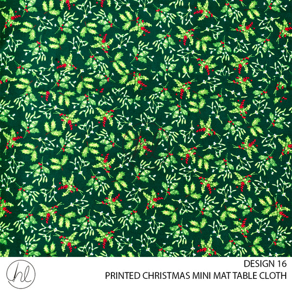 PRINTED CHRISTMAS MINI MATT TABLE CLOTH (DESIGN 16) (GREEN)	(145X250)