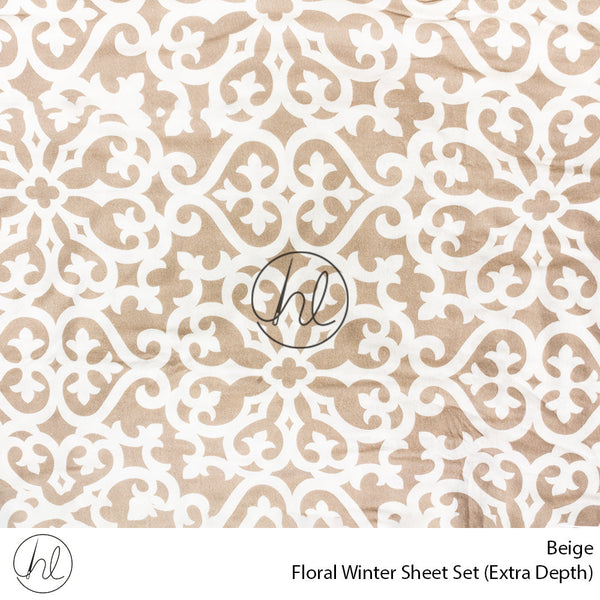 Floral Winter Sheet Set (Extra Depth) (Beige) (King)