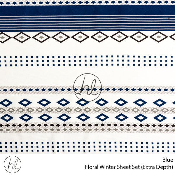 Floral Winter Sheet Set (Extra Depth) (Blue) (Double)