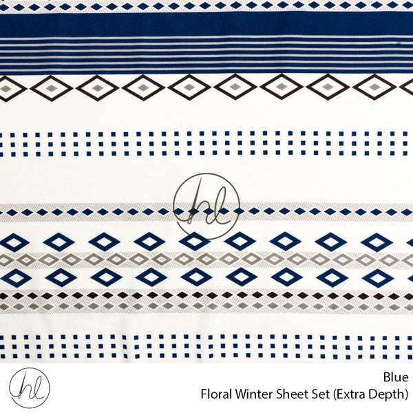 Floral Winter Sheet Set (Extra Depth) (Blue) (Queen)