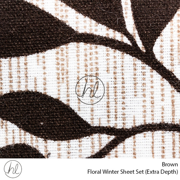 Floral Winter Sheet Set (Extra Depth) (Brown) (Double)