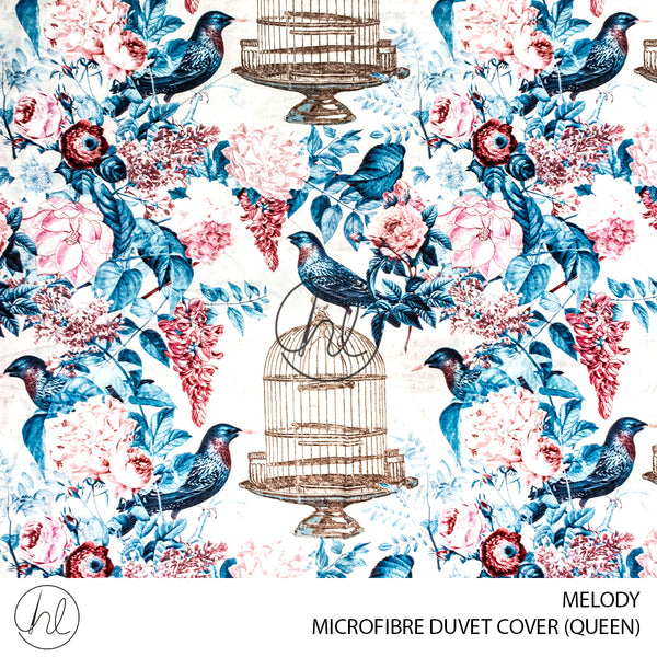 MICROFIBER DUVET COVER (MELODY) (PINK/BLUE) (QUEEN)