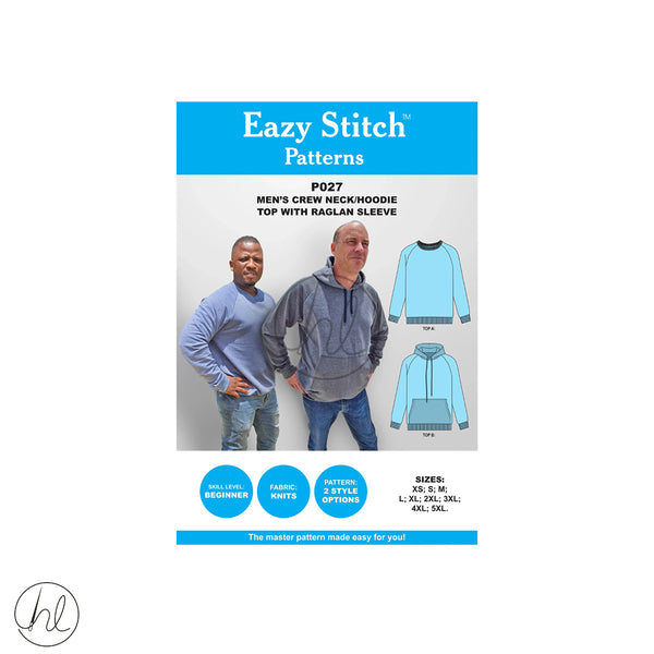 Eazy Stitch Patterns - Men's Crew Neck/Hoodie Top With Raglan Sleeve 	P027