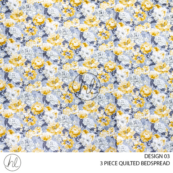 3 PIECE QUILTED BEDSPREAD (DESIGN 03) (YELLOW/BLUE/GREY) (220X220CM)
