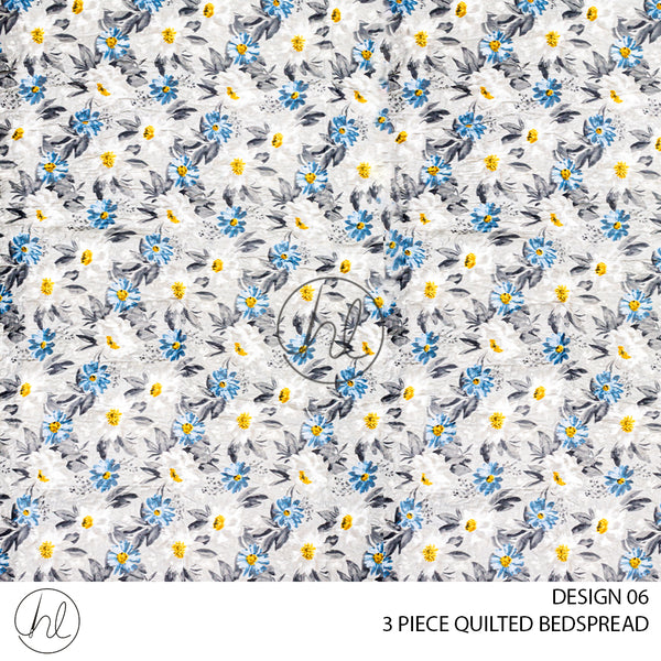 3 PIECE QUILTED BEDSPREAD (DESIGN 06) (BLUE/GREY/YELLOW) (220X220CM)