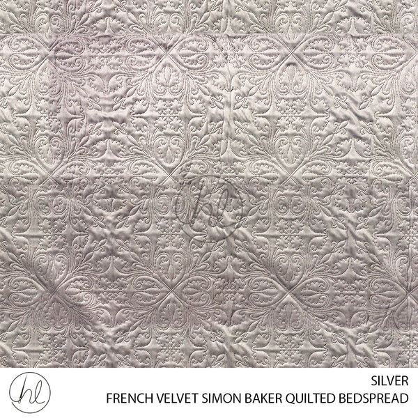 SIMON BAKER QUILTED BEDSPREAD (FRENCH VELVET) (SILVER) (QUEEN)