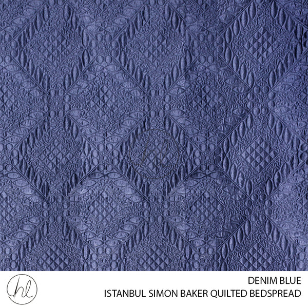 SIMON BAKER QUILTED BEDSPREAD (ISTANBUL) (DENIM BLUE) (QUEEN)